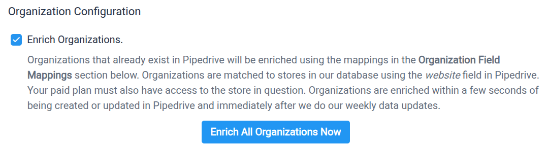 Pipedrive Enrich Organizations Option