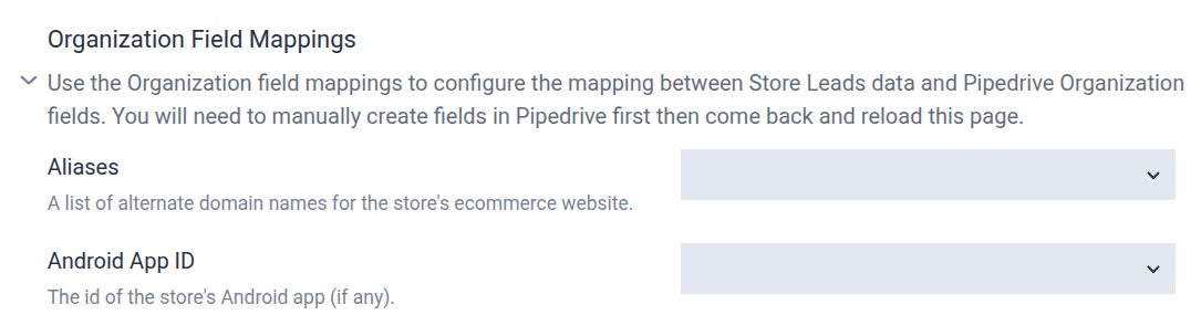 Pipedrive Organization Field Mapping